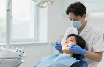 Dental professional applying whitening treatment to patient with gentle care